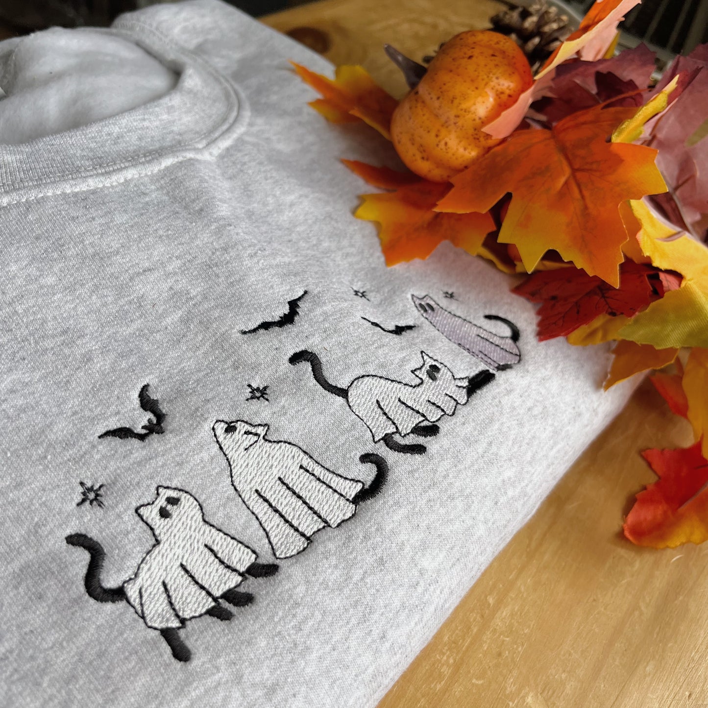 Ghost Cats Halloween Embroidered Sweatshirt
