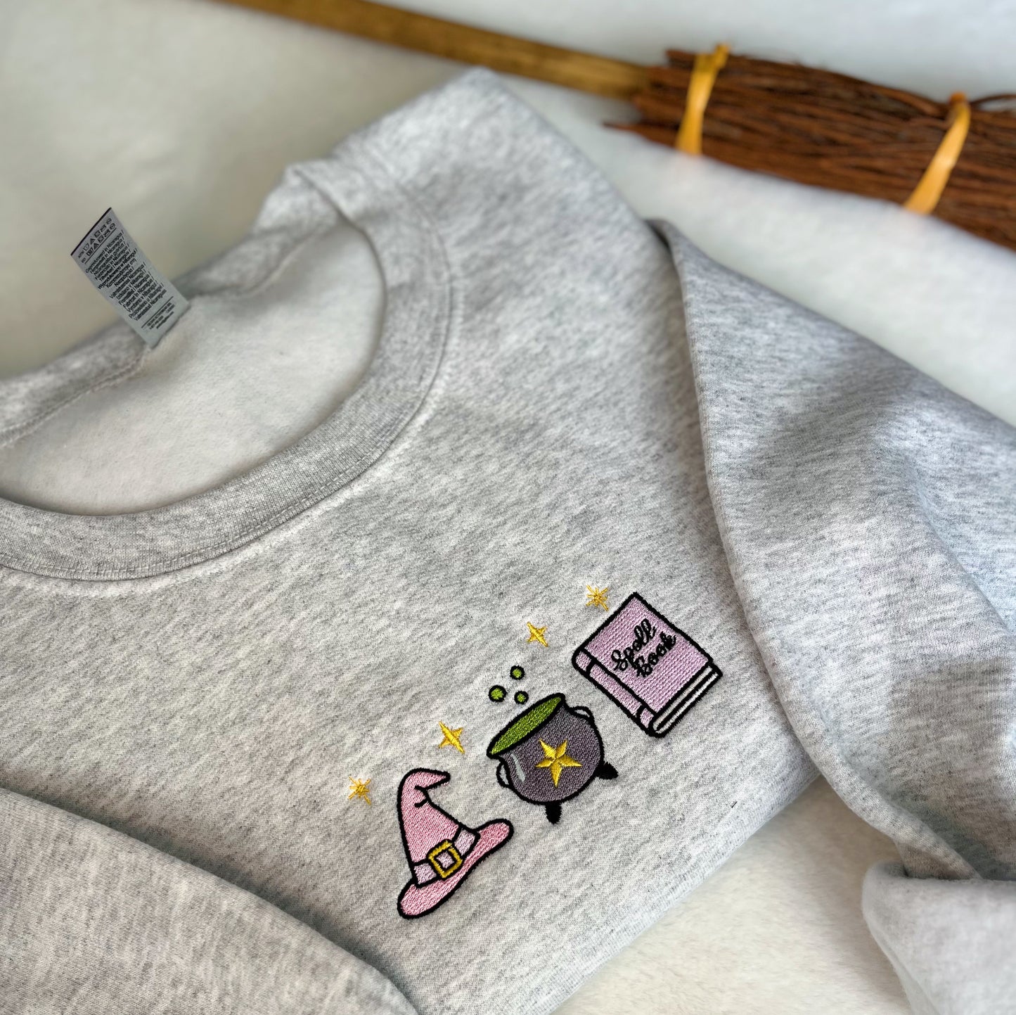 Witches Halloween Embroidered Crewneck Sweatshirt