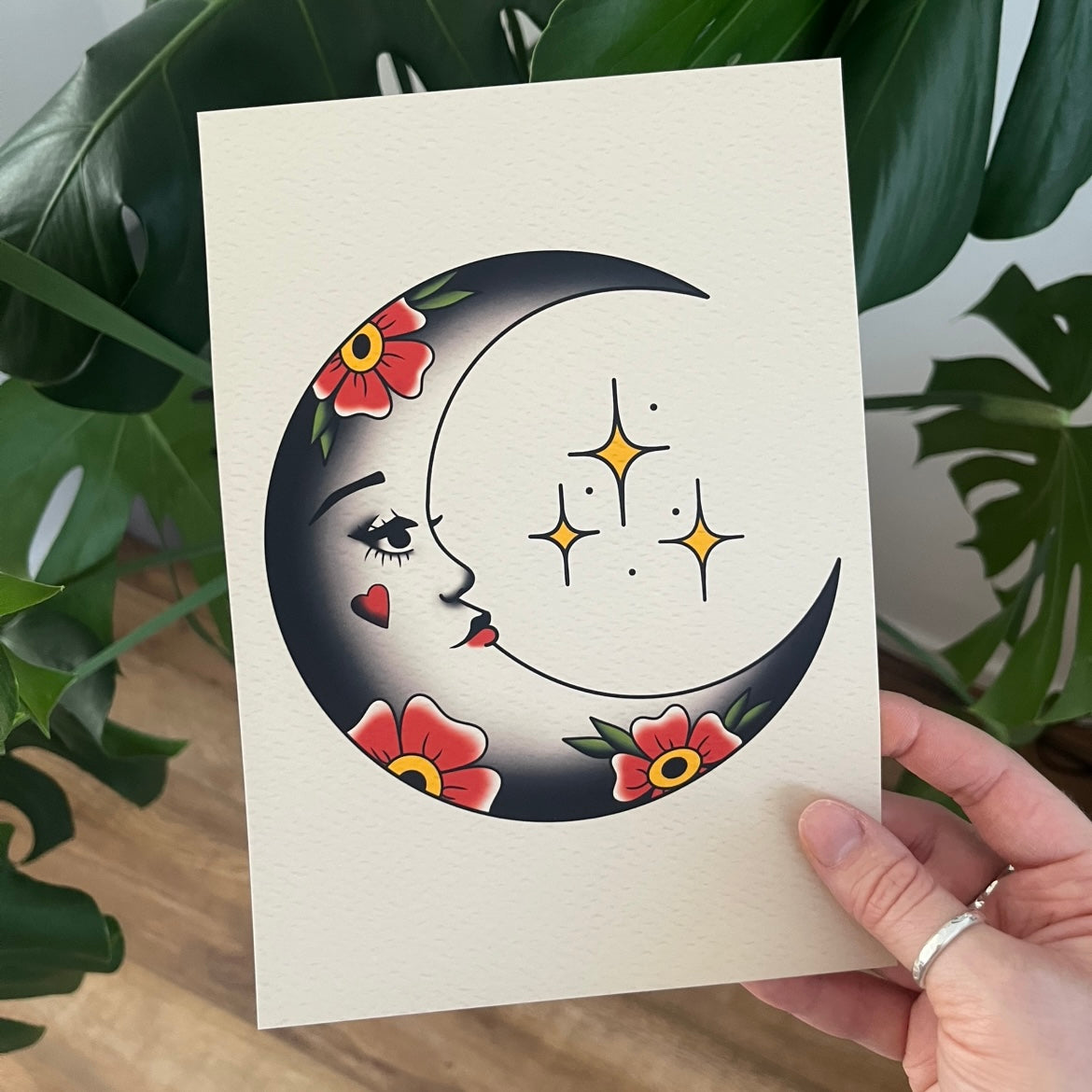 Whimsical Moon Traditional Tattoo Print Poster
