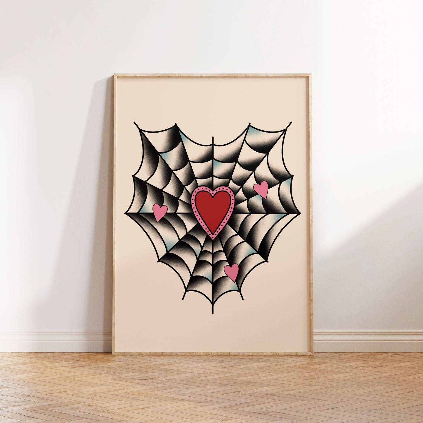 Valentine’s Spiderweb Heart Traditional Tattoo Print Poster