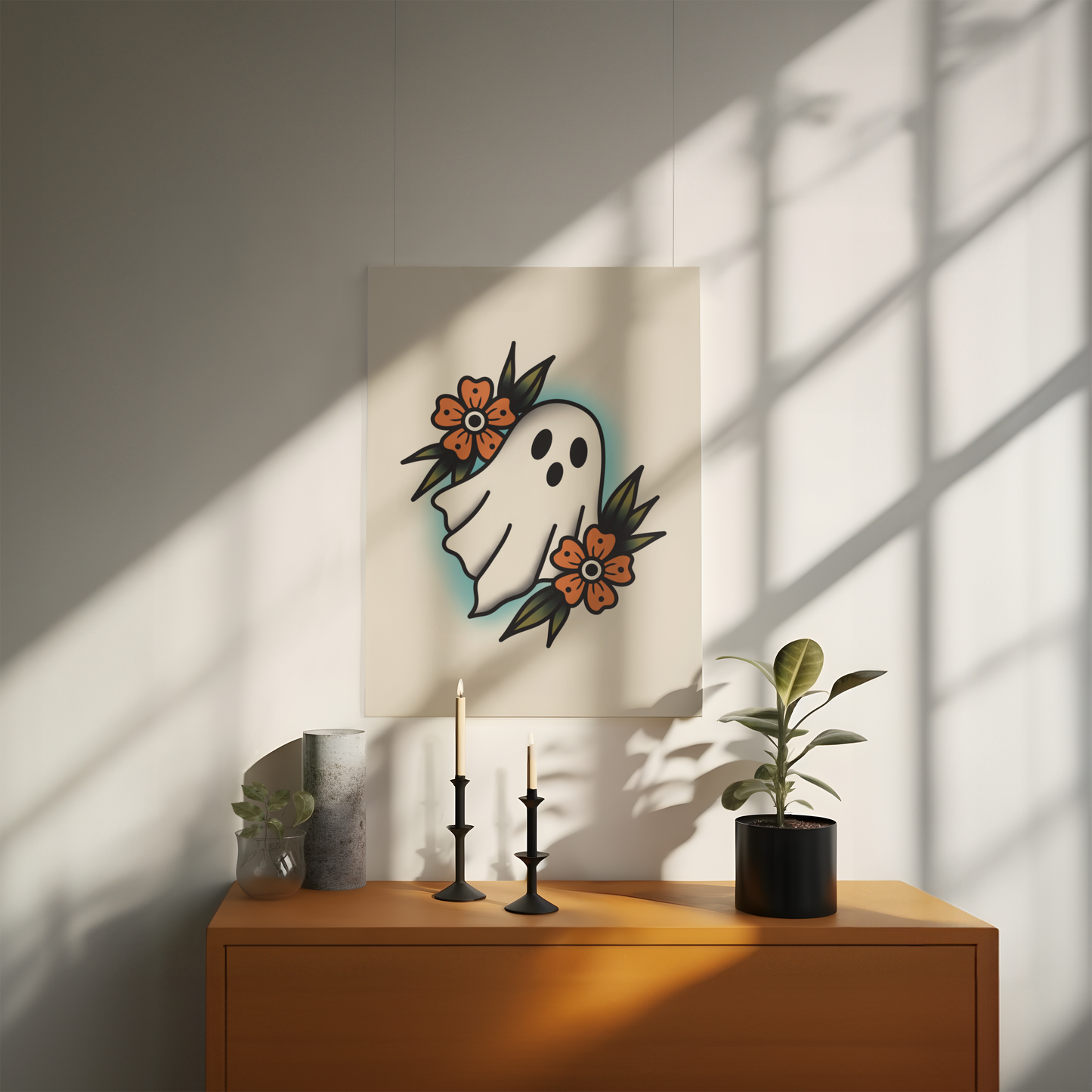 Ghost Traditional Halloween Tattoo Print Poster