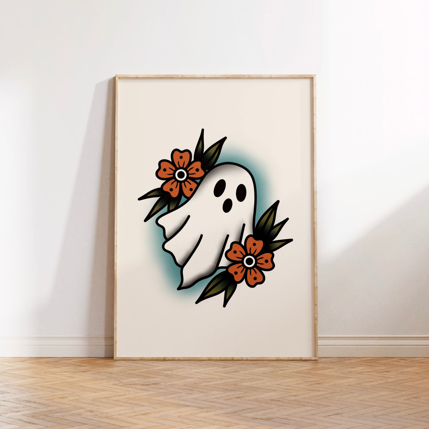 Ghost Traditional Halloween Tattoo Print Poster