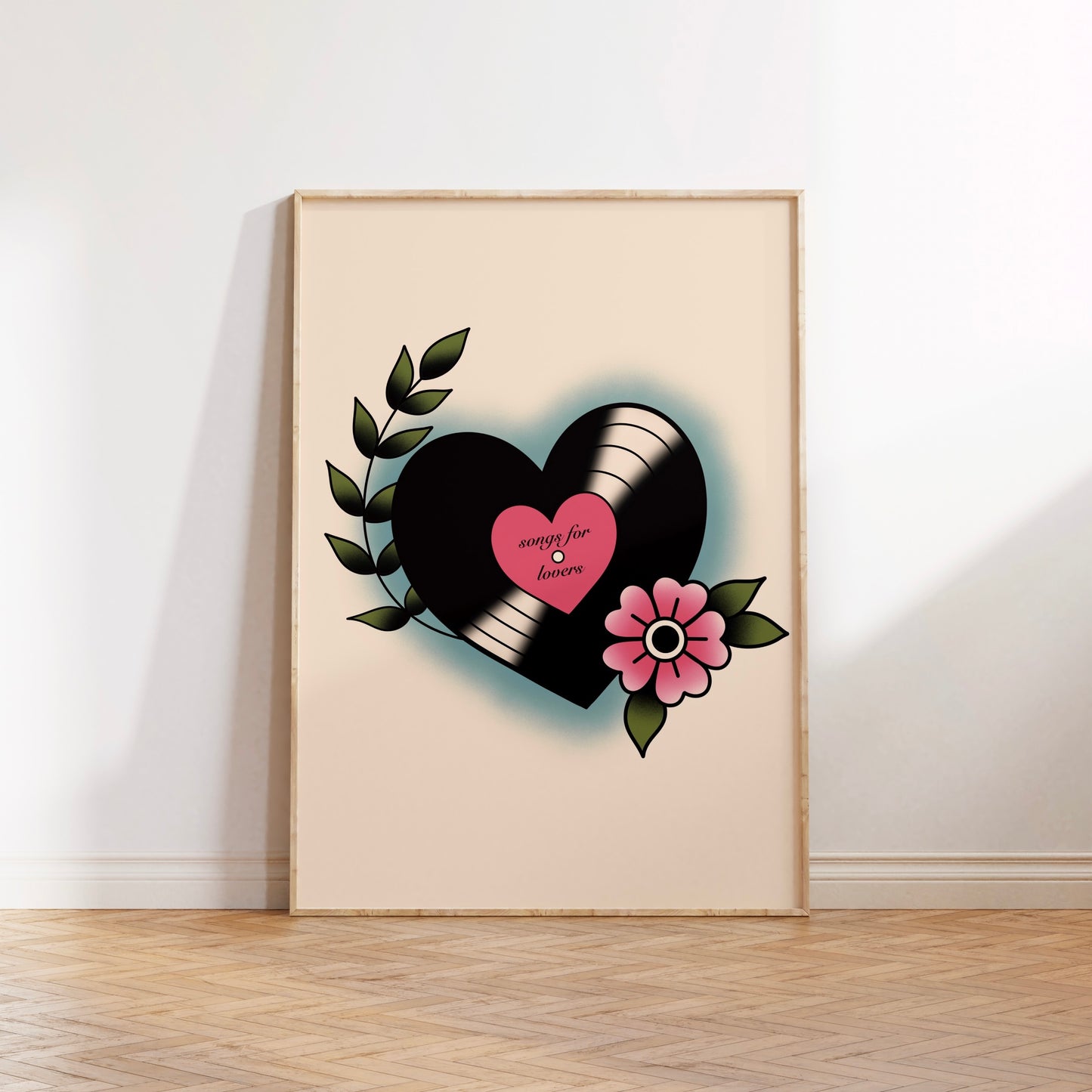 Valentine’s Vinyl Record Traditional Tattoo Print Poster