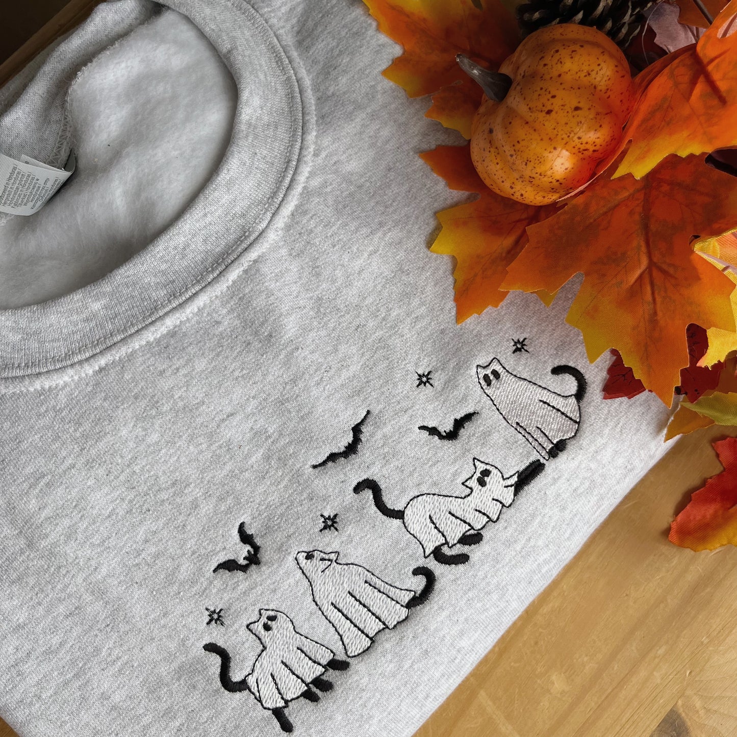 Ghost Cats Halloween Embroidered Sweatshirt