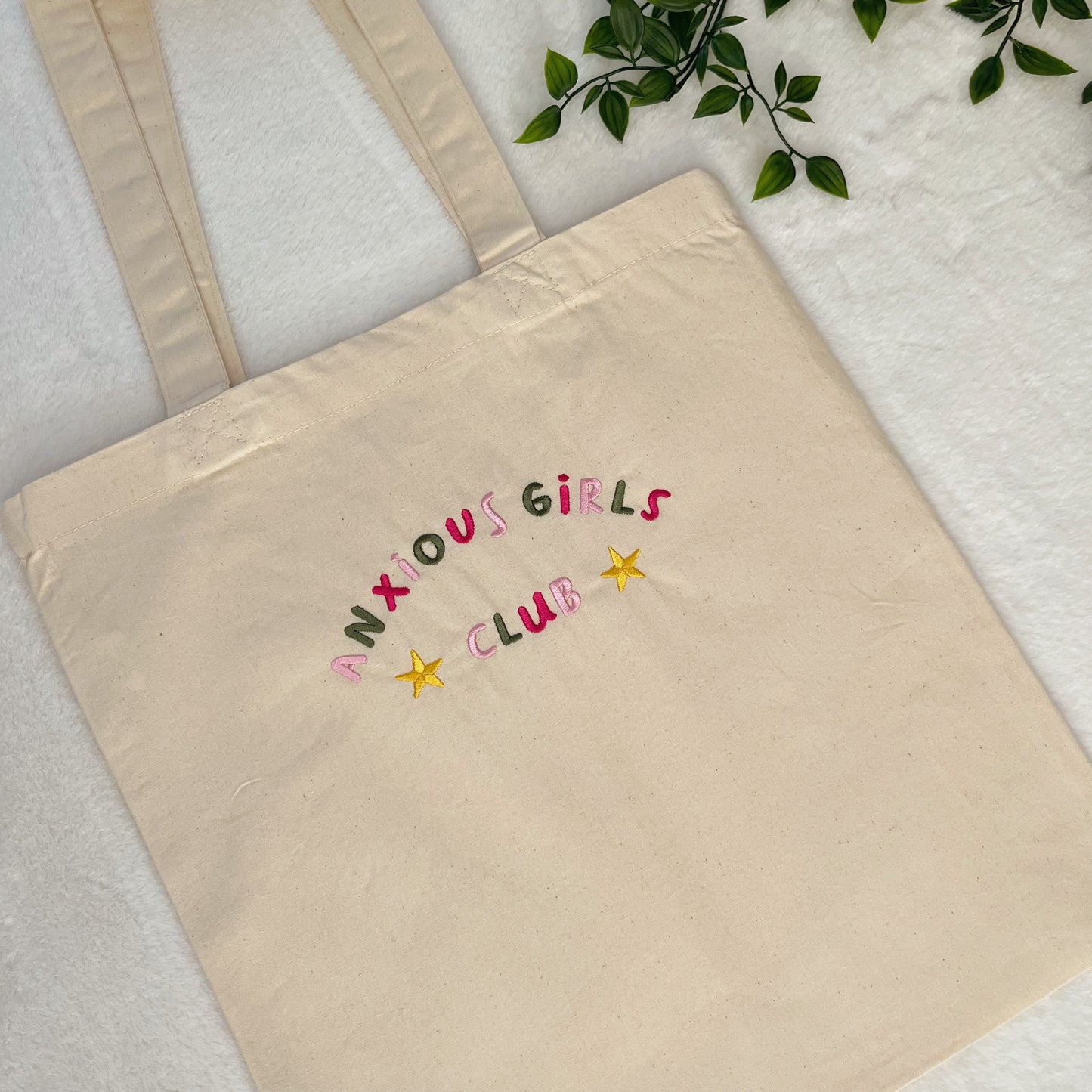 Anxious Girls Club Embroidered Tote Bag