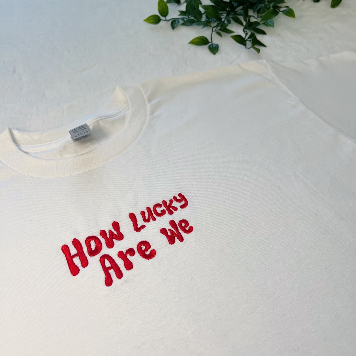 How Lucky Are We Embroidered T-shirt