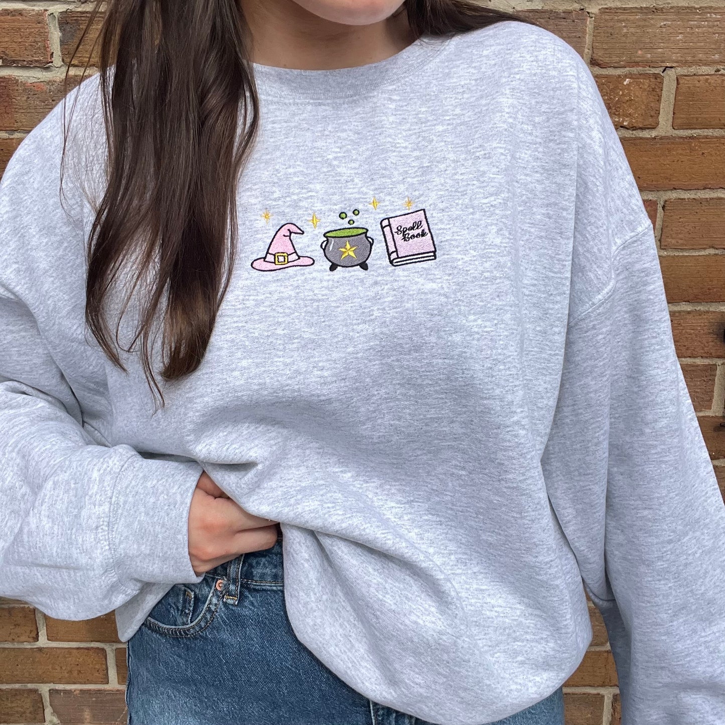 Witches Halloween Embroidered Crewneck Sweatshirt
