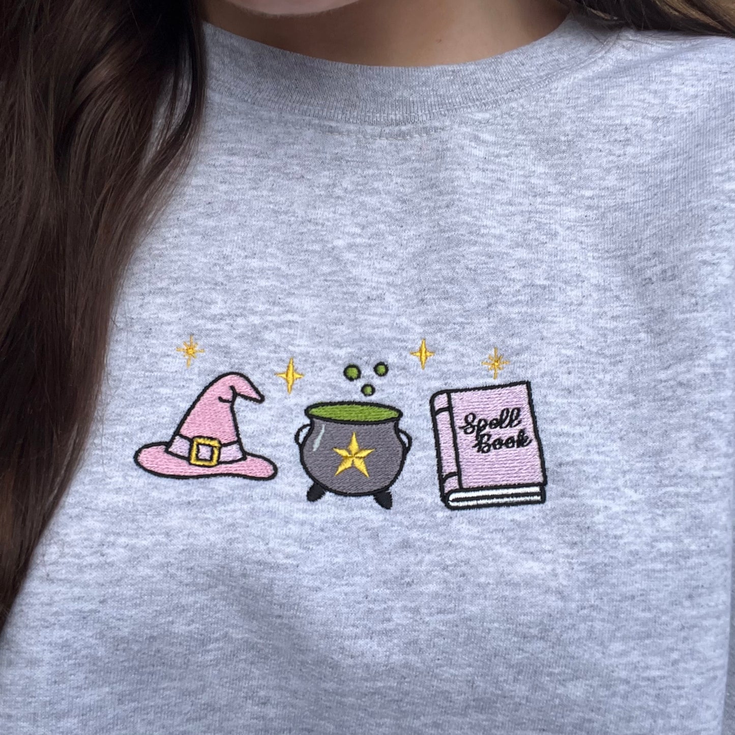 Witches Halloween Embroidered Crewneck Sweatshirt