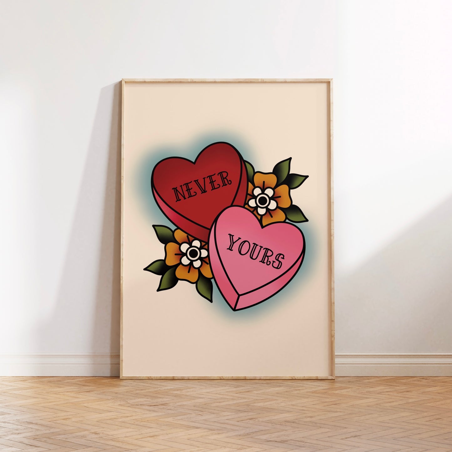 Valentine’s Love Hearts Traditional Tattoo Print Poster