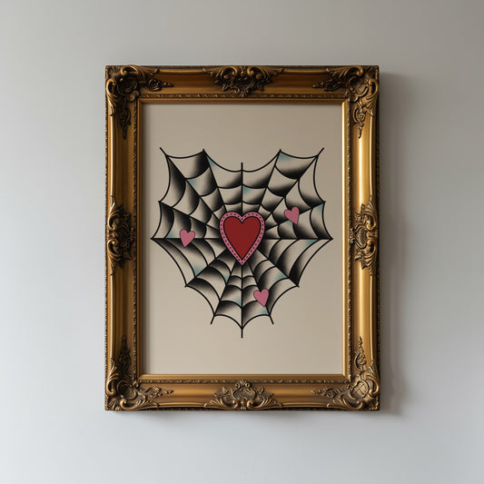 Valentine’s Spiderweb Heart Traditional Tattoo Print Poster