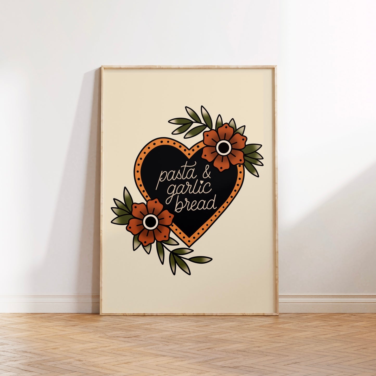 Pasta & Garlic Bread Traditional Tattoo Print Poster