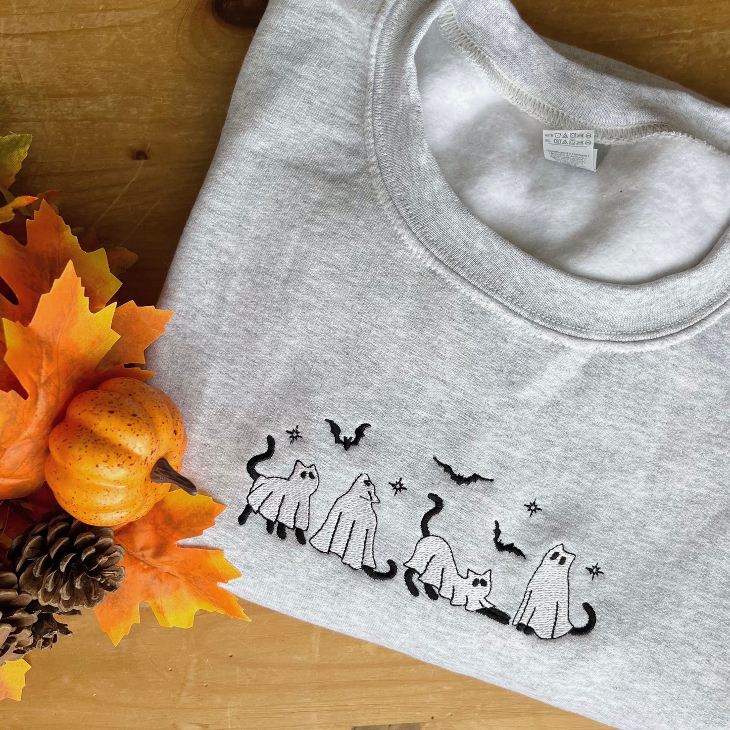 Ghost Cats Halloween Embroidered Sweatshirt