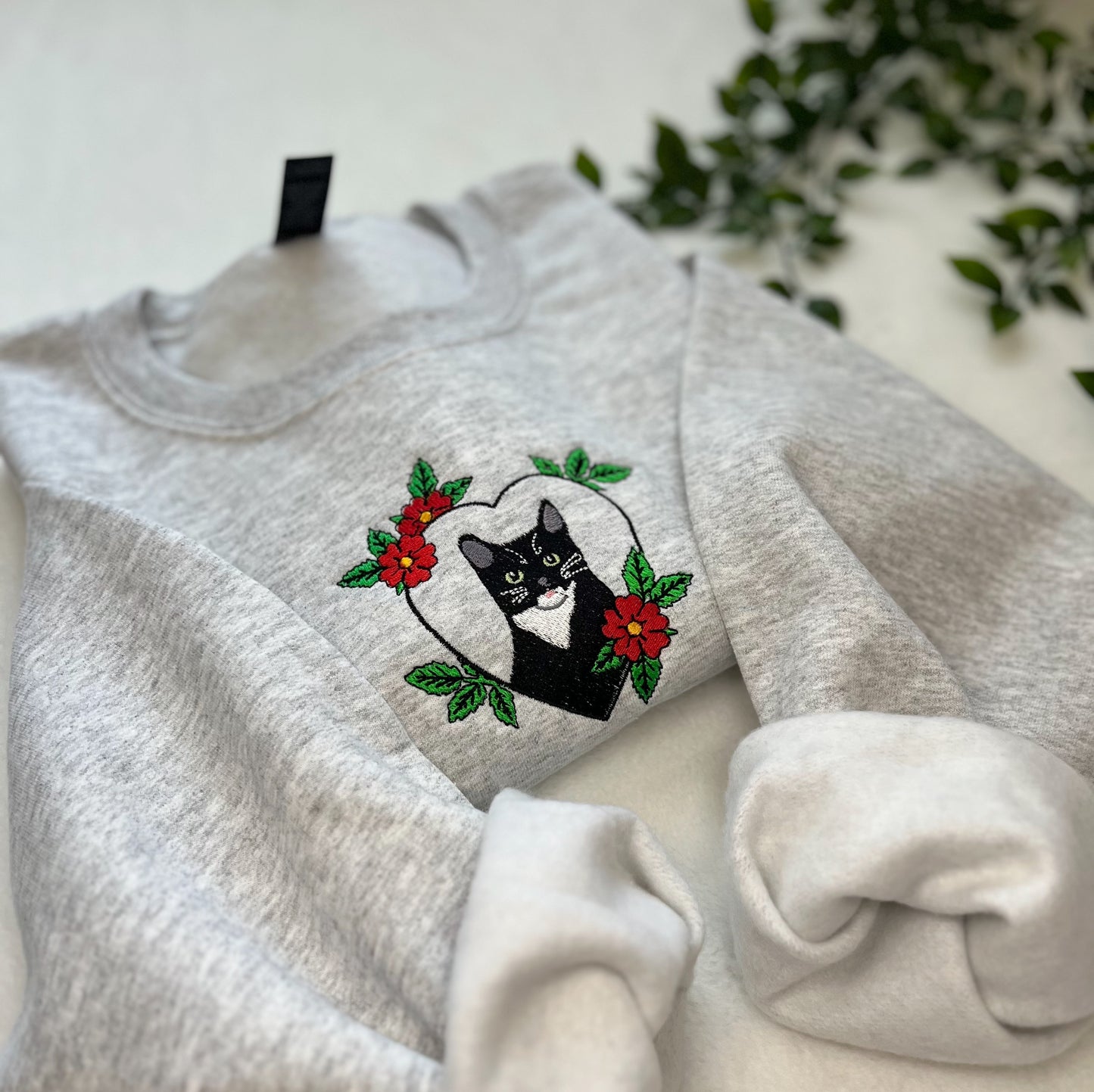 Watson Embroidered Sweatshirt | Tuxedo Cat Tattoo Inspired Embroidery