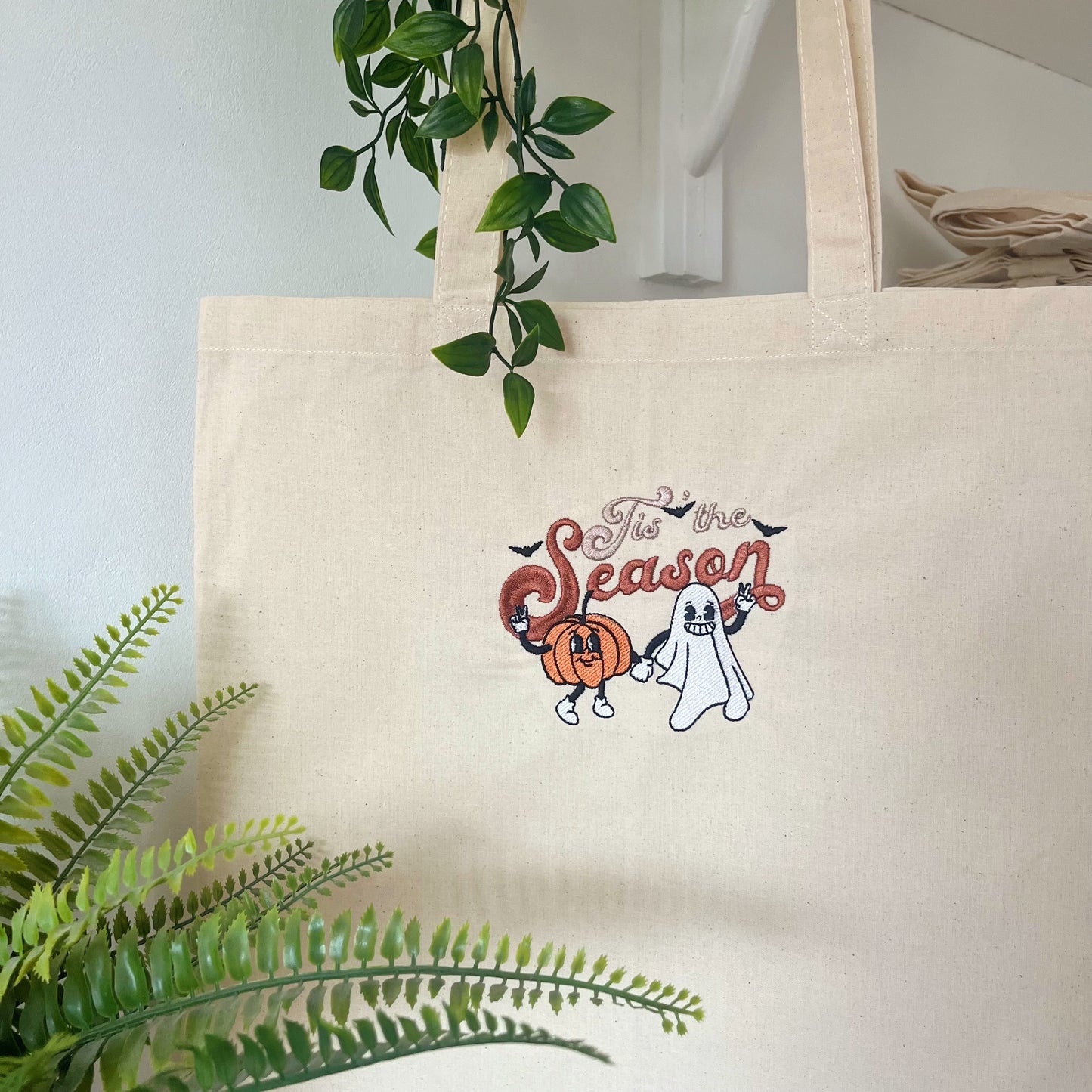 Tis' the Season Halloween Embroidered Tote Bag