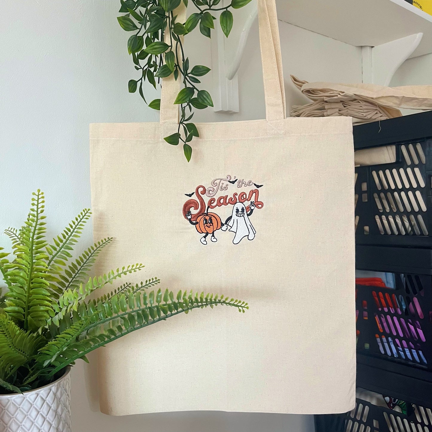 Tis' the Season Halloween Embroidered Tote Bag