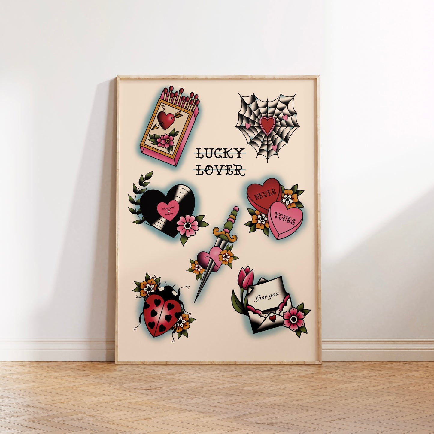 Valentine’s Traditional Tattoo Flash Sheet Print Poster