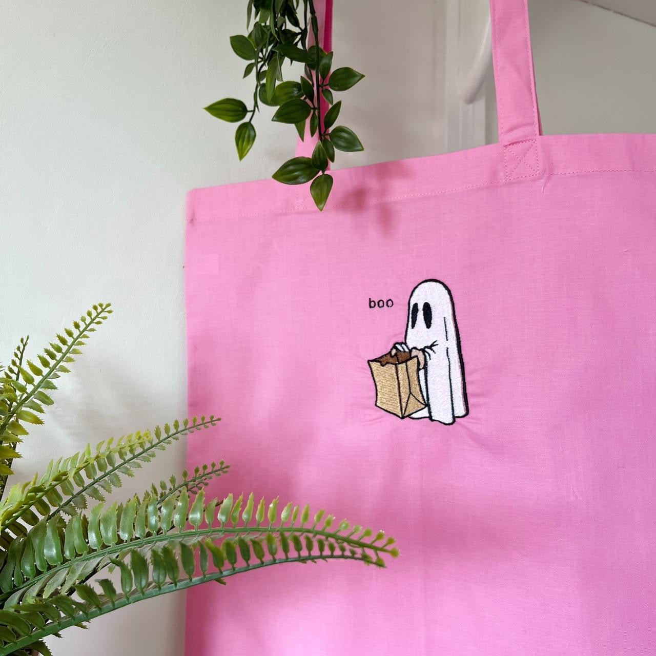 Candy Ghost Halloween Embroidered Tote Bag