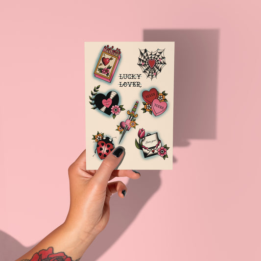 Valentine’s Traditional Tattoo Flash Sheet Print Poster