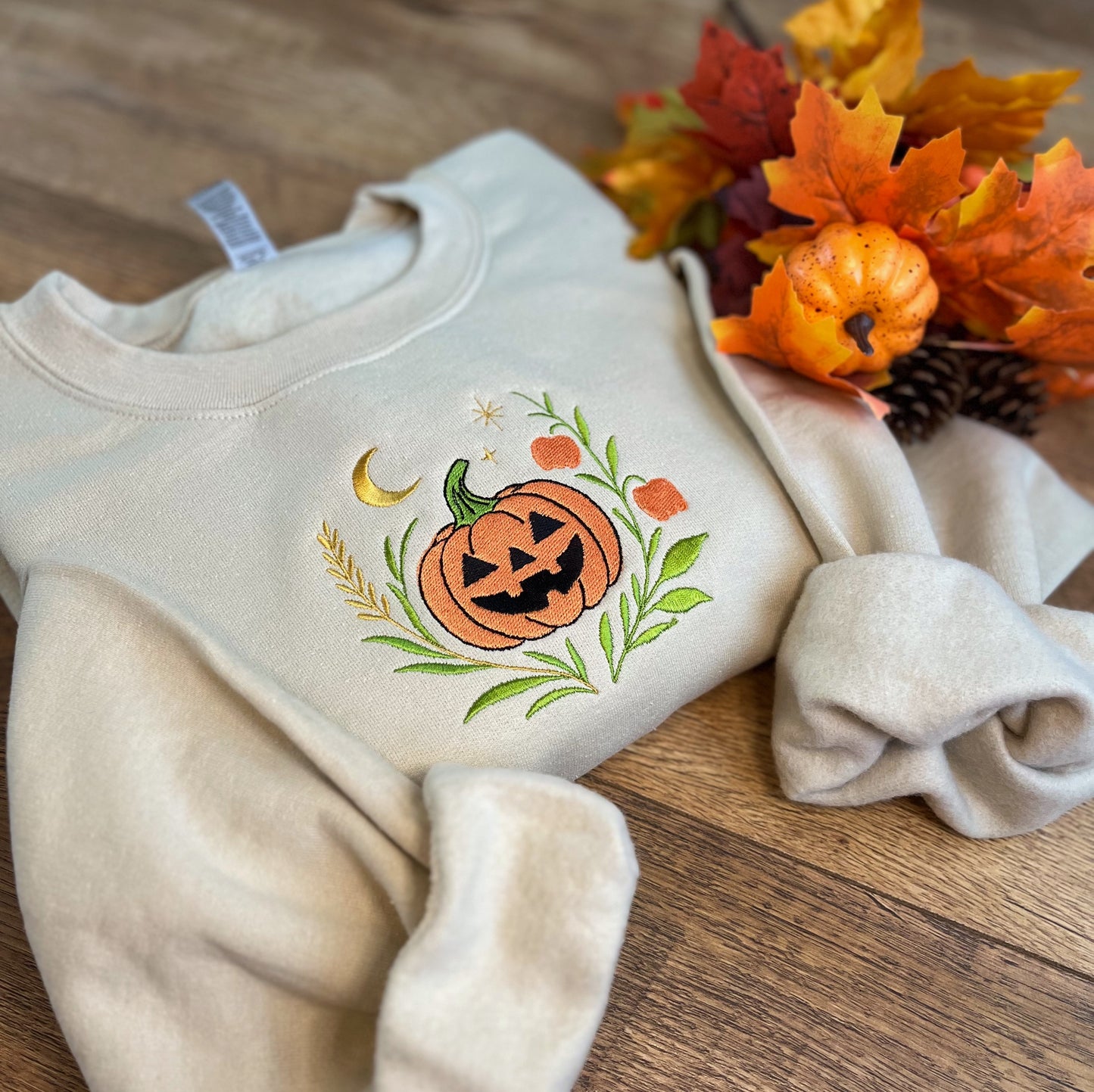 Whimsical Pumpkin Halloween Embroidered Crewneck Sweatshirt