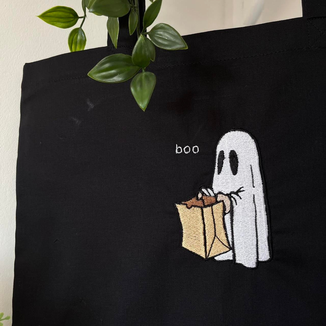 Candy Ghost Halloween Embroidered Tote Bag