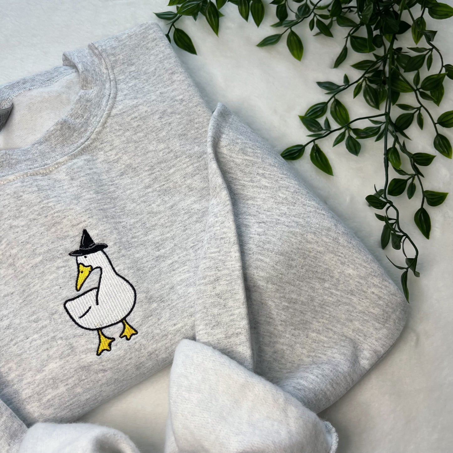 Witch Goose Halloween Embroidered Crewneck Sweatshirt