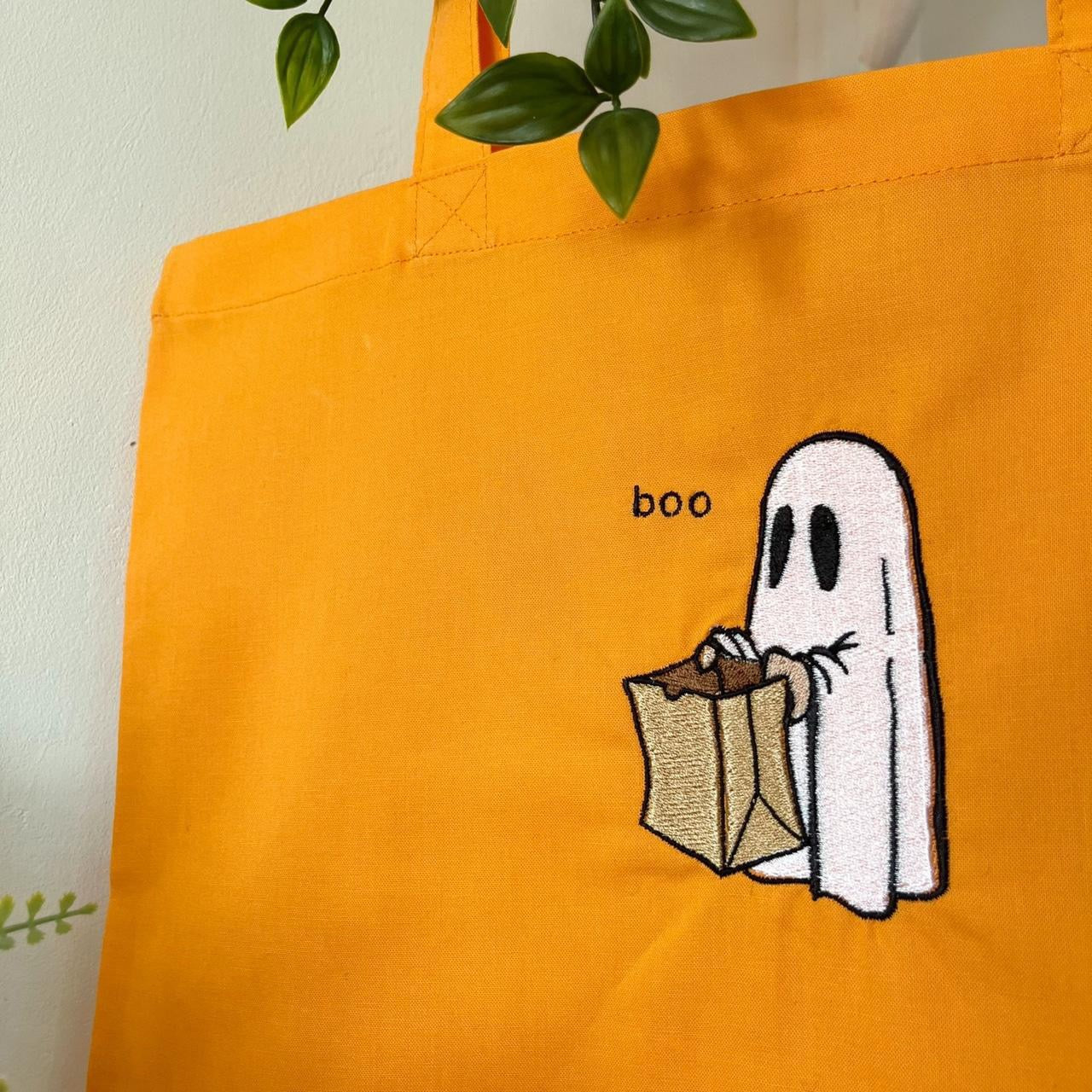 Candy Ghost Halloween Embroidered Tote Bag