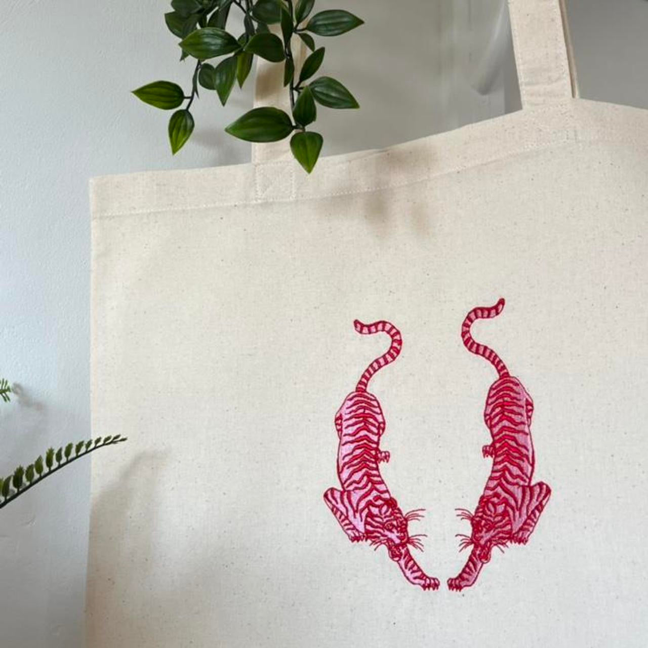 Twin Tigers Embroidered Tote Bag