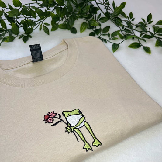 Flower Frog Embroidered T-shirt