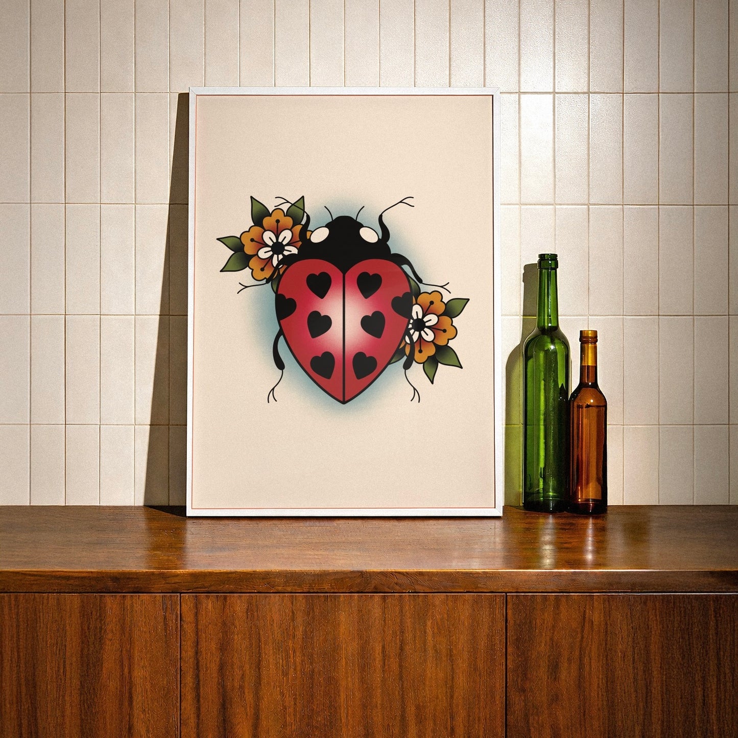 Valentine’s Ladybird Traditional Tattoo Print Poster