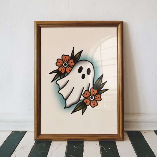 Ghost Traditional Halloween Tattoo Print Poster