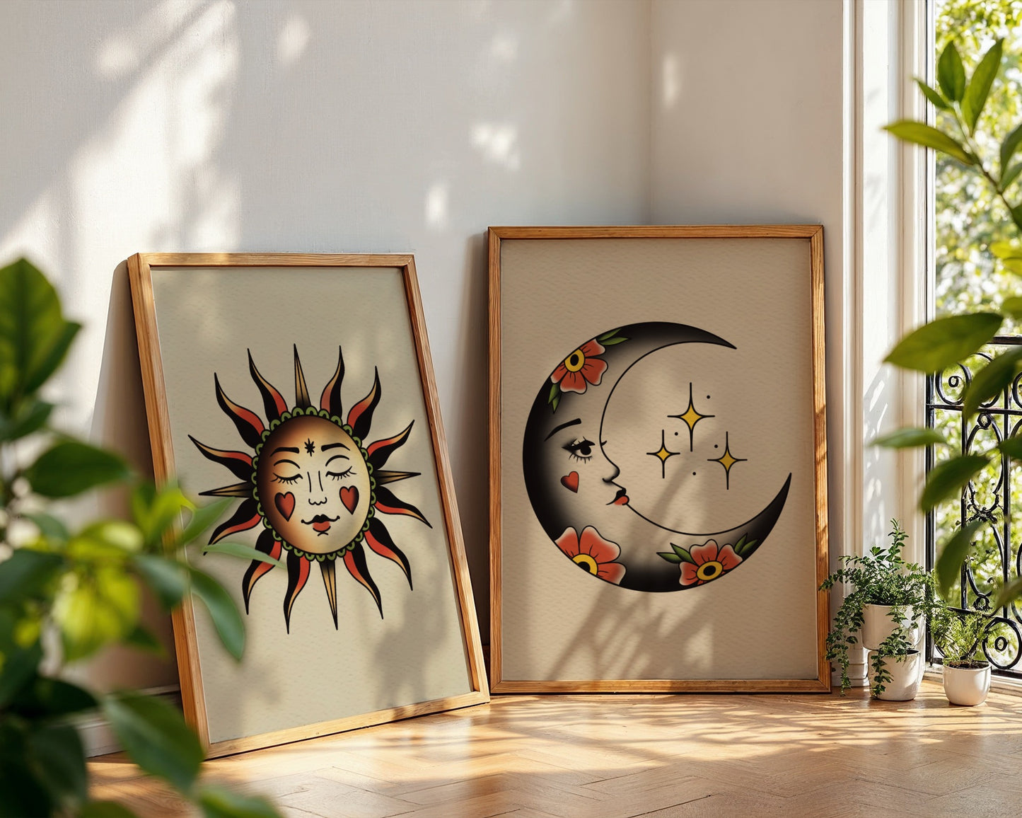 Whimsical Sun Traditional Tattoo Print Poster