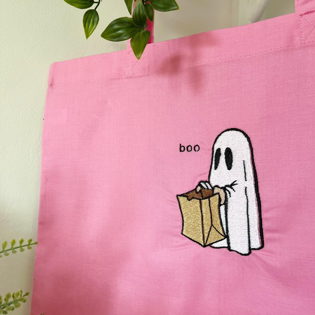 Candy Ghost Halloween Embroidered Tote Bag