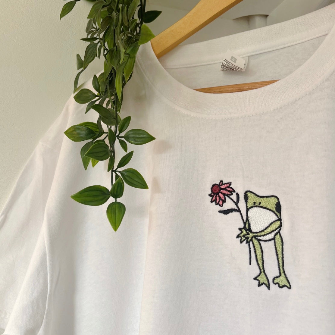 Flower Frog Embroidered T-shirt