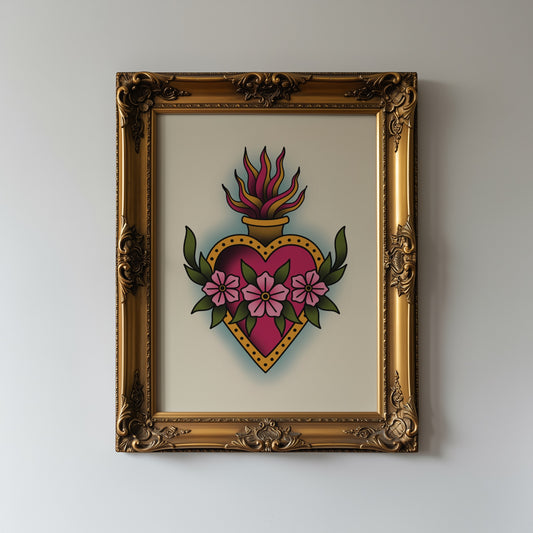 Sacred Heart Traditional Tattoo Print Poster