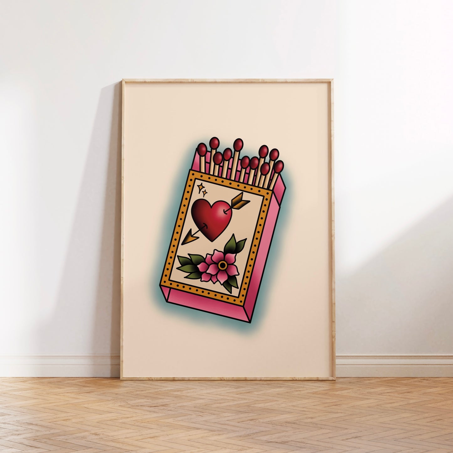 Valentine’s Matchbox Traditional Tattoo Print Poster