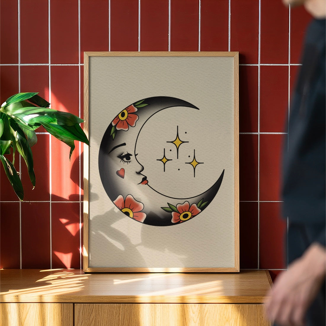 Whimsical Moon Traditional Tattoo Print Poster