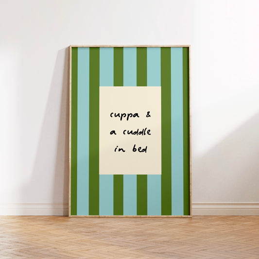 Cuppa & a Cuddle In Bed Print Poster