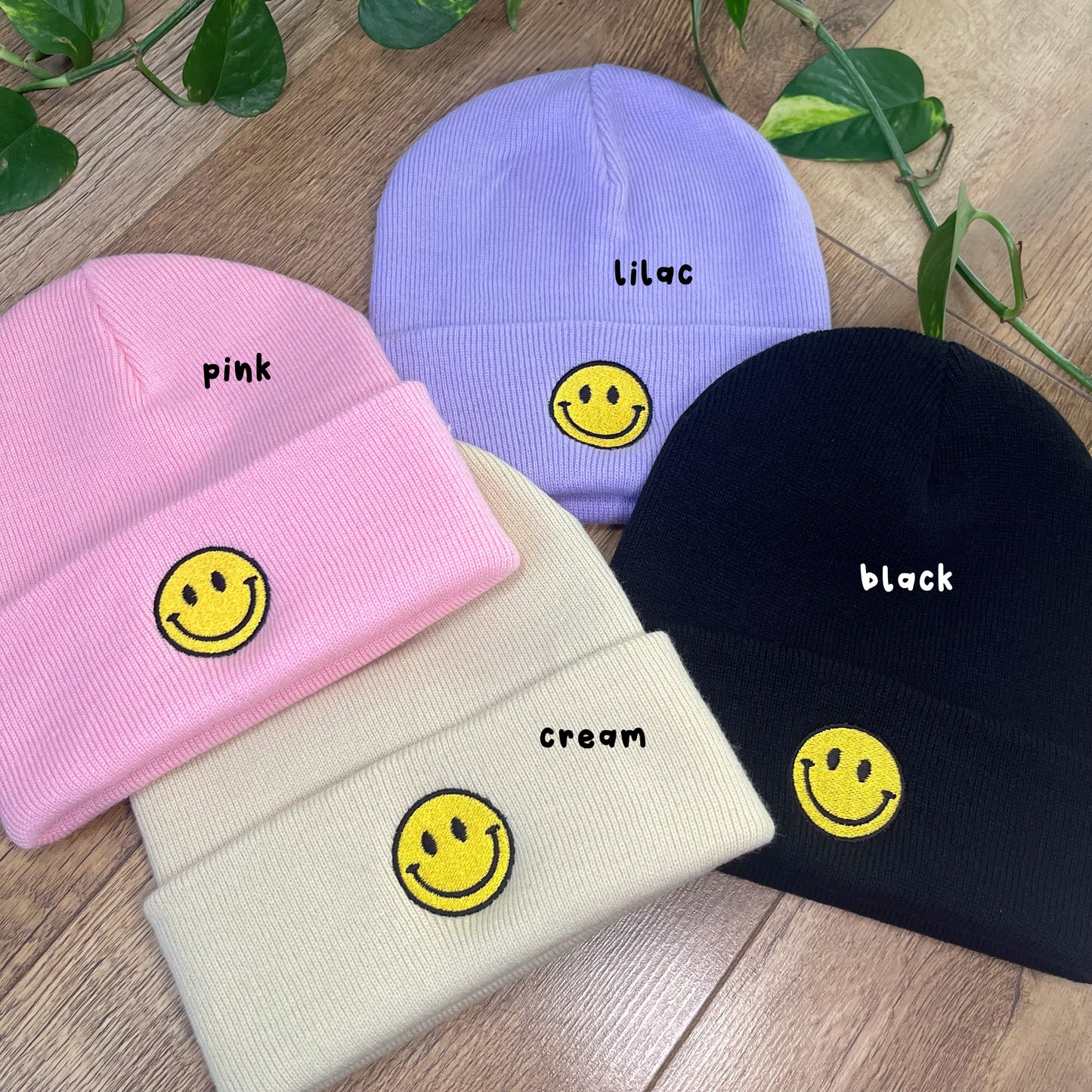 Smiley Face Embroidered Knitted Hat Beanie
