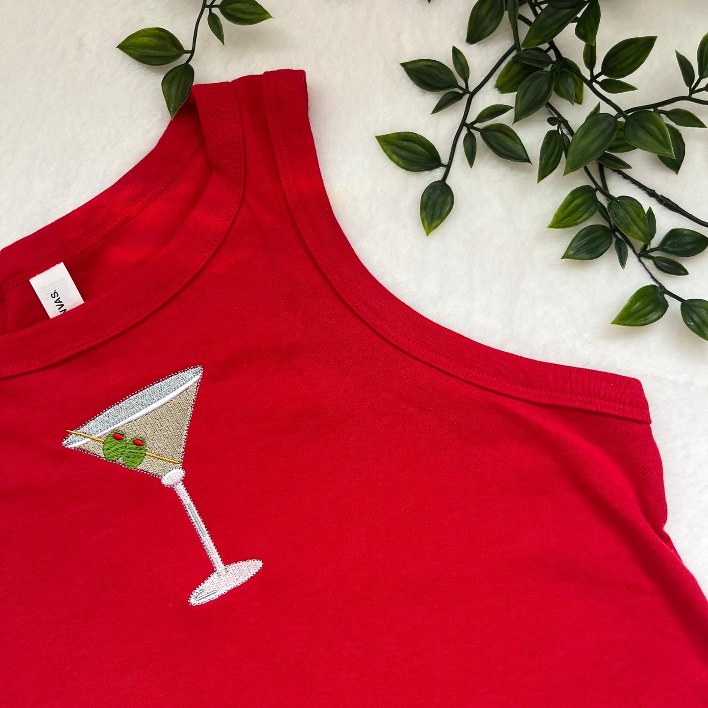 Dirty Martini Cocktail Embroidered Racer Tank Top
