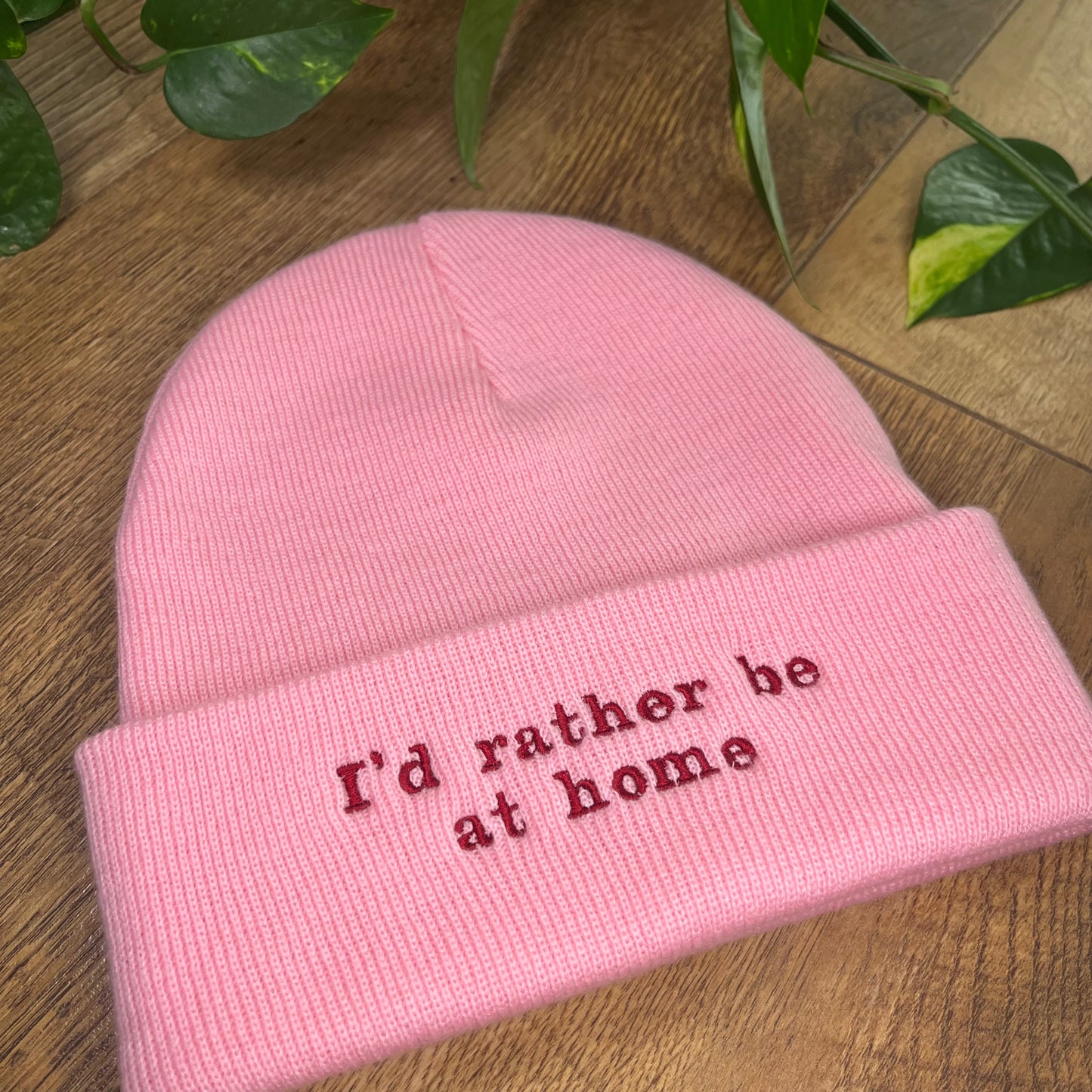 I’d Rather Be at Home Embroidered Knitted Hat Beanie
