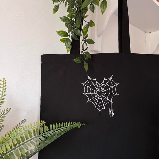 Spider Web Heart Tattoo Style Tote Bag