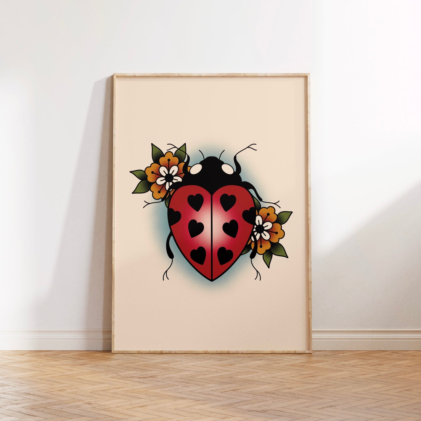 Valentine’s Ladybird Traditional Tattoo Print Poster