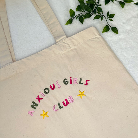 Anxious Girls Club Embroidered Tote Bag