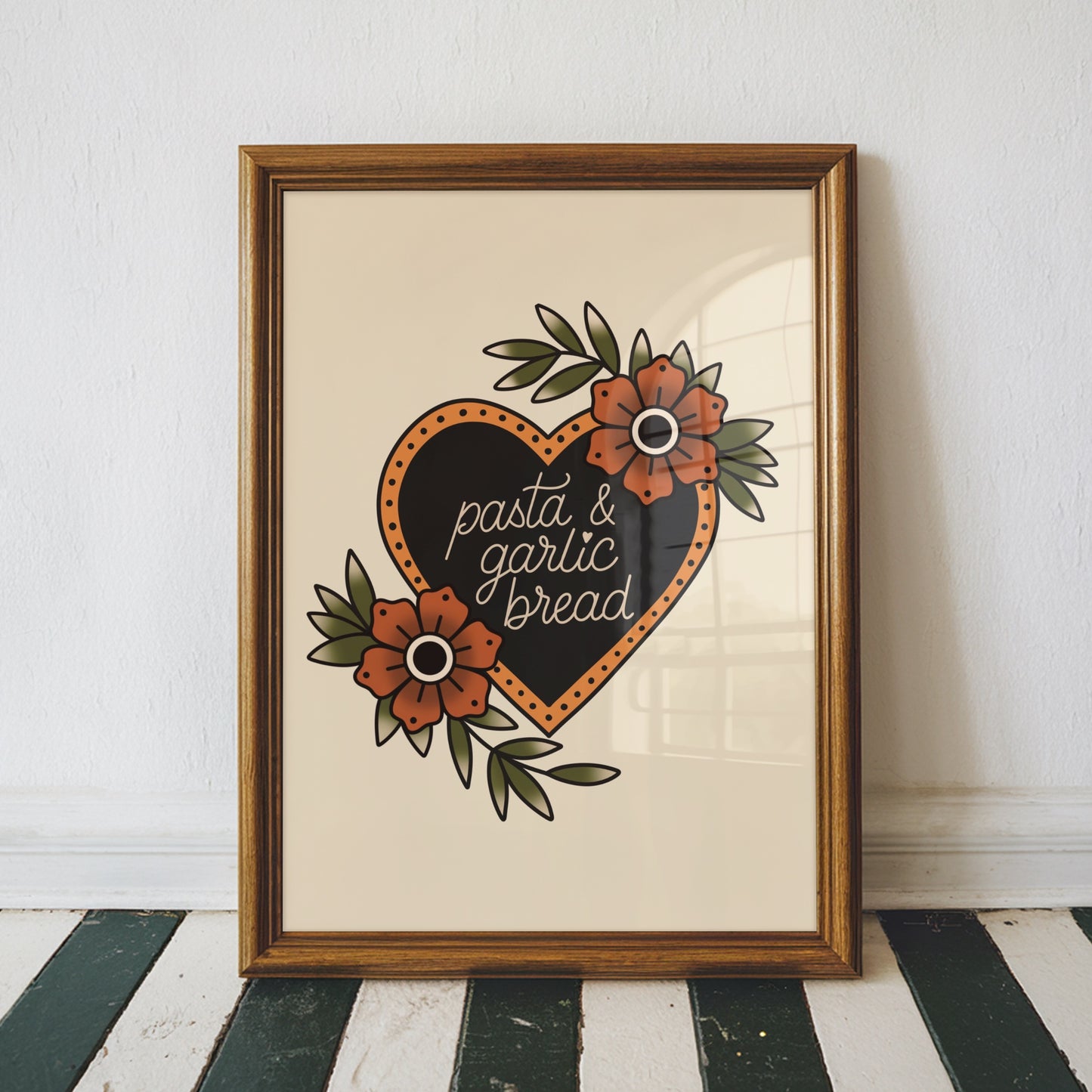Pasta & Garlic Bread Traditional Tattoo Print Poster
