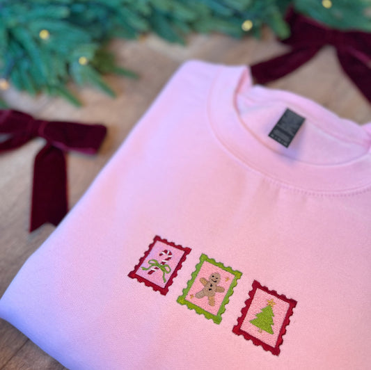 Christmas Stamps Embroidered Christmas Jumper