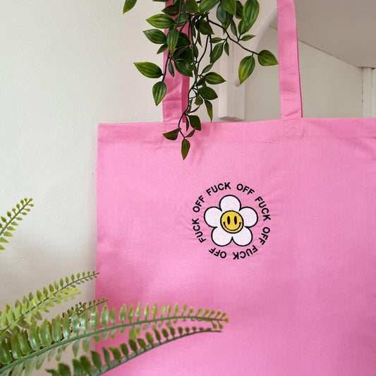 Fuck Off Flower Embroidered Tote Bag