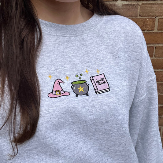Witches Halloween Embroidered Crewneck Sweatshirt