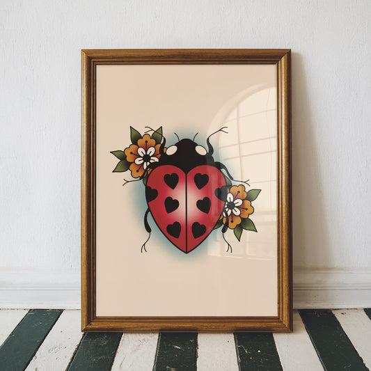 Valentine’s Ladybird Traditional Tattoo Print Poster