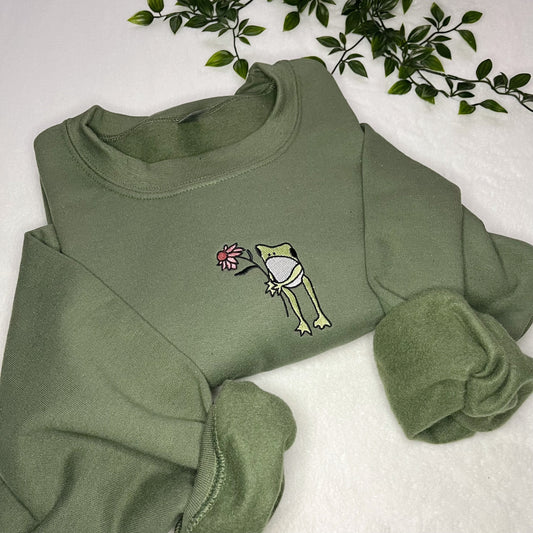 Flower Frog Embroidered Crewneck Sweatshirt