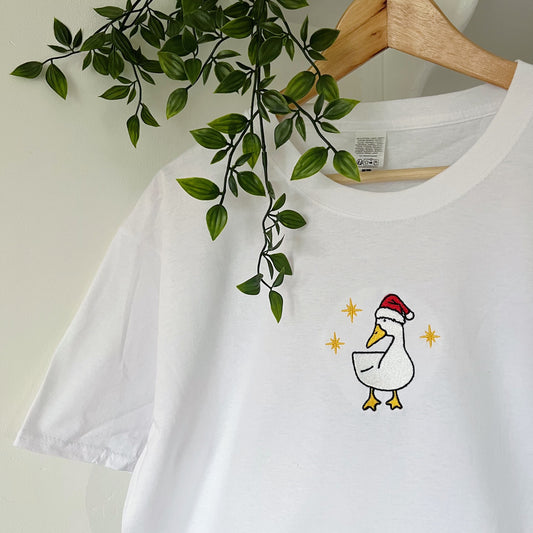 Christmas Santa Goose Embroidered T-shirt